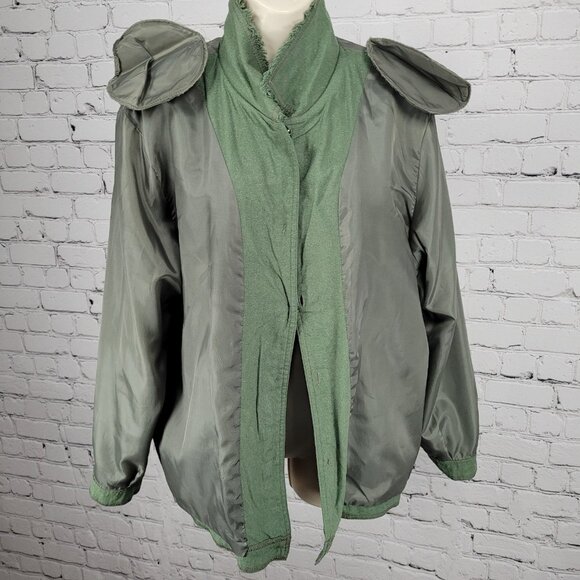 VTG C.A. Sport Green 100% Silk Lightweight Buttoned Lined Jacket Safari Large L - Picture 4 of 16